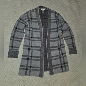 Elegant Plaid Open Front Cardigan - Gray